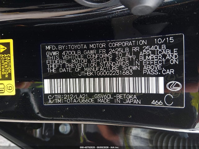 Auction sale of the 2016 Lexus Es 350, vin: JTHBK1GG0G2231683, lot number: 45792525