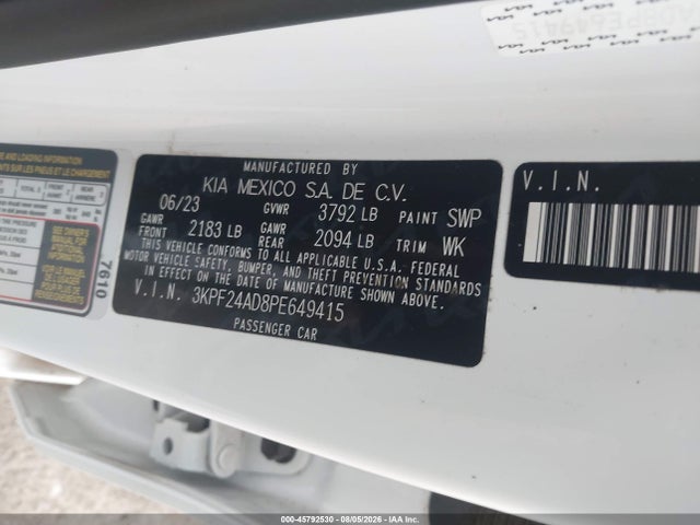 Aukcja sprzedaży 2023 Kia Forte Lxs, vin: 3KPF24AD8PE649415, numer aukcji: 45792530