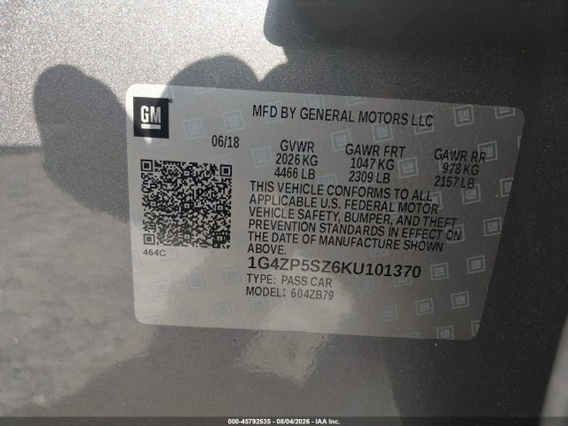 45792535 :رقم المزاد ، 1G4ZP5SZ6KU101370 vin ، 2019 Buick Lacrosse Fwd Essence مزاد بيع