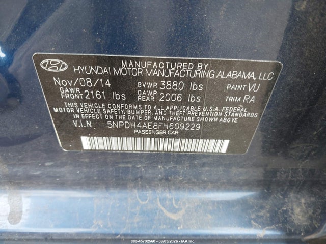 Hyundai ELANTRA SE 2015 5NPDH4AE8FH609229 Image 9
