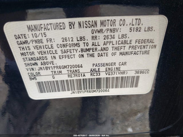 Продажа на аукционе авто 2016 Infiniti Q70l 3.7x, vin: JN1BY1PR6GM720064, номер лота: 45792617
