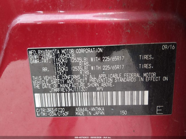 Toyota Rav4 Xle 2017 JTMRFREV3HJ111307 Image 9