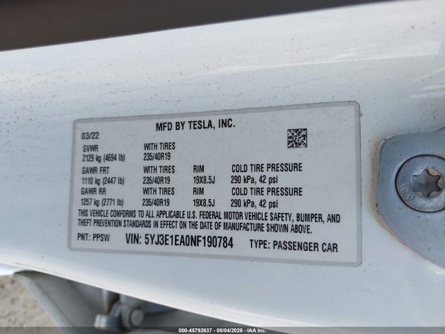 Tesla Model 3 Rear-wheel Drive 2022 5YJ3E1EA0NF190784 Image 9