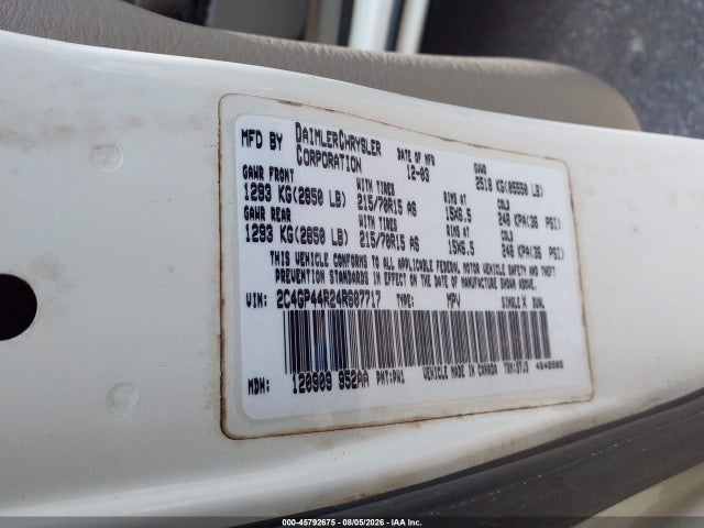 2004 Chrysler Town & Country Lx მანქანა იყიდება აუქციონზე, vin: 2C4GP44R24R607717, აუქციონის ნომერი: 45792675