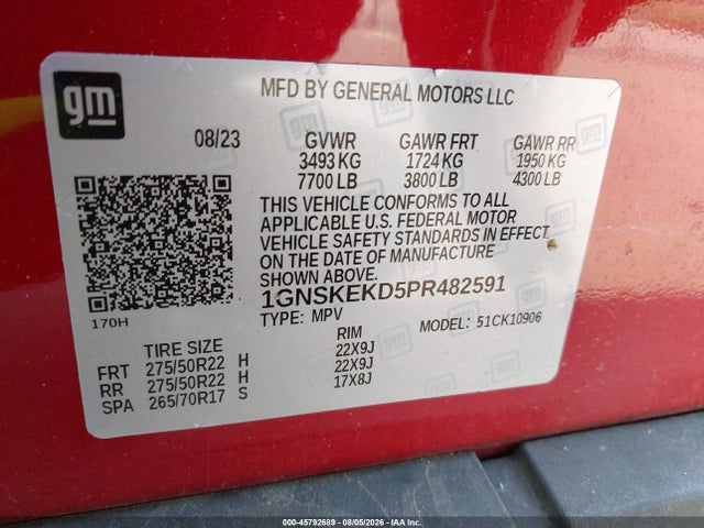 Продаж на аукціоні авто 2023 Chevrolet Suburban 4wd Rst, vin: 1GNSKEKD5PR482591, номер лоту: 45792689
