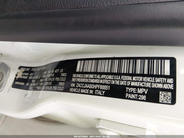 Продаж на аукціоні авто 2017 Jeep Renegade Sport, vin: ZACCJAAB0HPF66651, номер лоту: 45792696