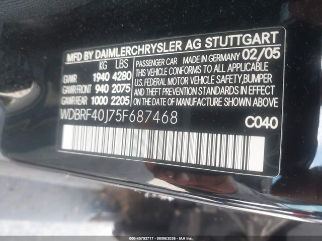 Продажа на аукционе авто 2005 Mercedes-benz C 230 Kompressor Sport, vin: WDBRF40J75F687468, номер лота: 45792717