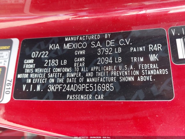 Aukcja sprzedaży 2023 Kia Forte Lxs, vin: 3KPF24AD9PE516985, numer aukcji: 45792723