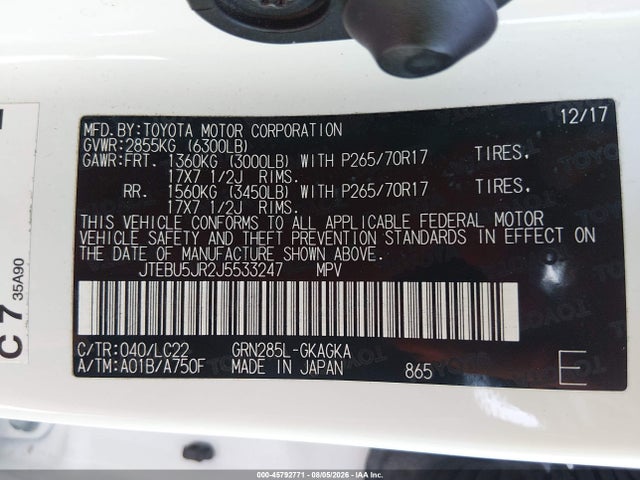 JTEBU5JR2J5533247 Toyota 4runner Trd Off Road Premium