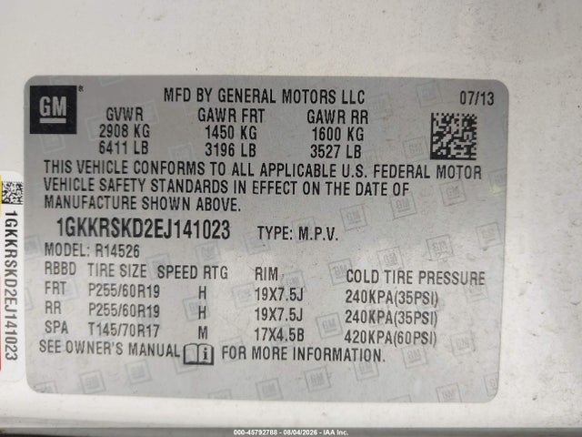 Aukcja sprzedaży 2014 Gmc Acadia Slt-2, vin: 1GKKRSKD2EJ141023, numer aukcji: 45792788