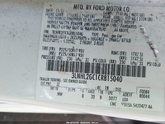 Продаж на аукціоні авто 2012 Lincoln Mkz, vin: 3LNHL2GC1CR815040, номер лоту: 45792789