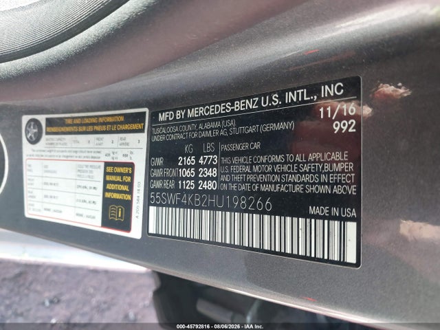 Продаж на аукціоні авто 2017 Mercedes-benz C 300 4matic, vin: 55SWF4KB2HU198266, номер лоту: 45792816