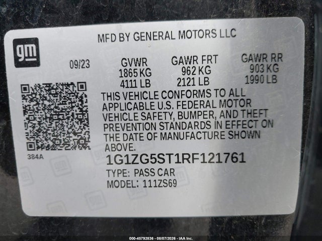 Aukcja sprzedaży 2024 Chevrolet Malibu Fwd Rs, vin: 1G1ZG5ST1RF121761, numer aukcji: 45792836