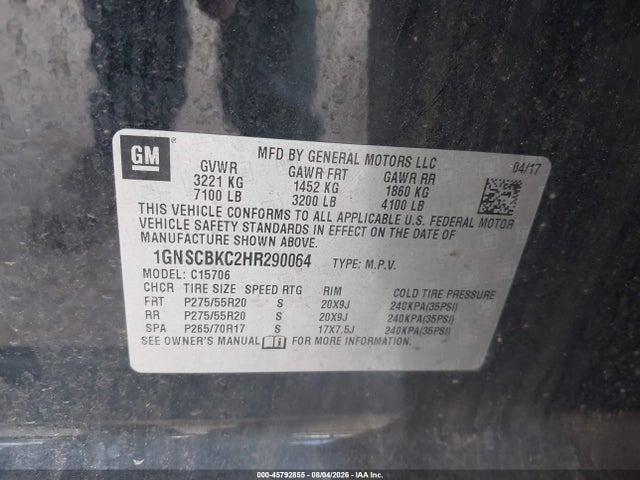 Продажа на аукционе авто 2017 Chevrolet Tahoe Lt, vin: 1GNSCBKC2HR290064, номер лота: 45792855
