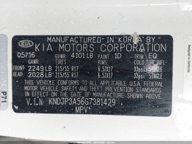 Продажа на аукционе авто 2016 Kia Soul +, vin: KNDJP3A56G7381429, номер лота: 45792857