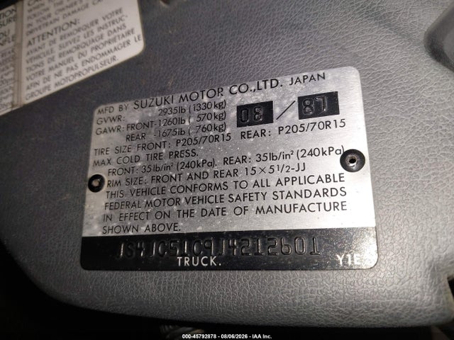 Auction sale of the 1988 Suzuki Samurai, vin: JS4JC51C9J4212601, lot number: 45792878