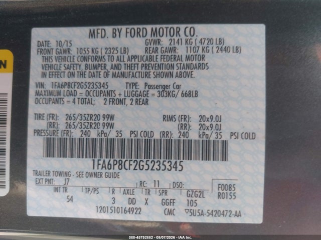 1FA6P8CF2G5235345 Ford Mustang Gt Premium