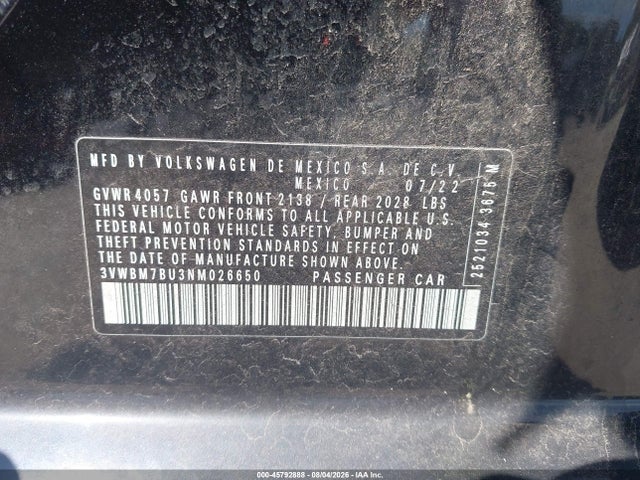Продажа на аукционе авто 2022 Volkswagen Jetta 1.5t Sport, vin: 3VWBM7BU3NM026650, номер лота: 45792888