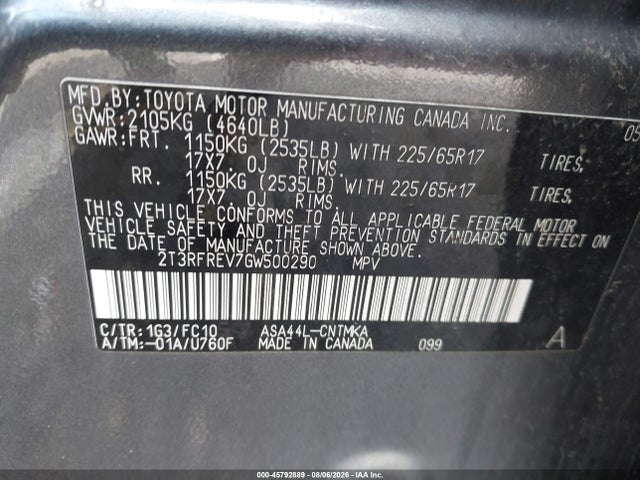 Toyota Rav4 Xle 2016 2T3RFREV7GW500290 Image 9