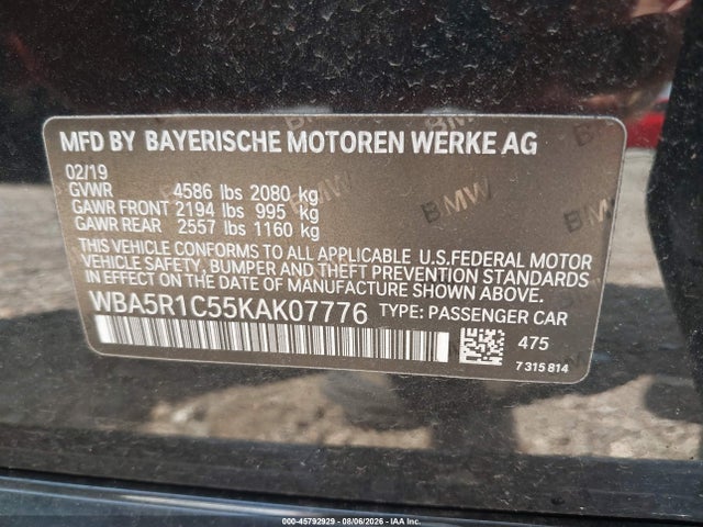 Aukcja sprzedaży 2019 Bmw 330i, vin: WBA5R1C55KAK07776, numer aukcji: 45792929