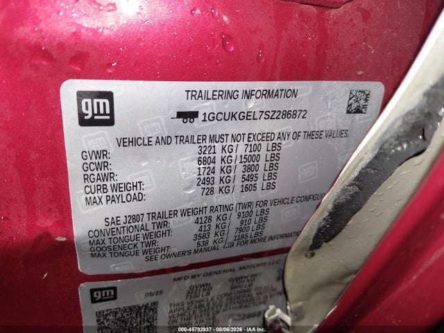 45792937 :رقم المزاد ، 1GCUKGEL7SZ286872 vin ، 2025 Chevrolet Silverado 1500 مزاد بيع