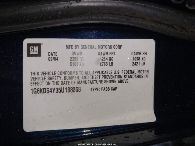 Продажа на аукционе авто 2005 Cadillac Deville, vin: 1G6KD54Y35U138368, номер лота: 45792974