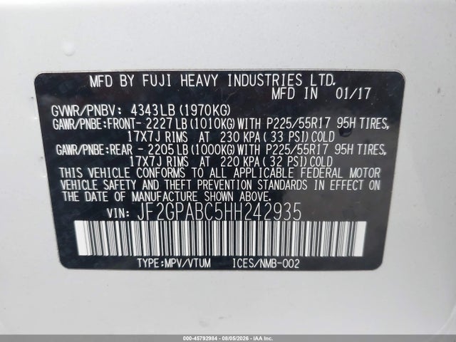 Продаж на аукціоні авто 2017 Subaru Crosstrek 2.0i Premium, vin: JF2GPABC5HH242935, номер лоту: 45792984