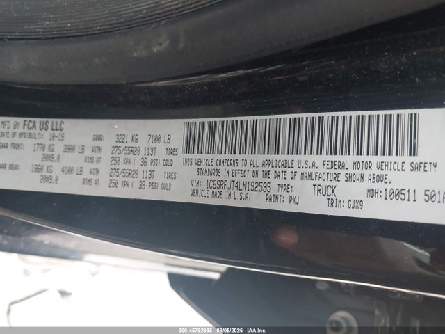 Продаж на аукціоні авто 2020 Ram 1500, vin: 1C6SRFJT4LN192595, номер лоту: 45792995