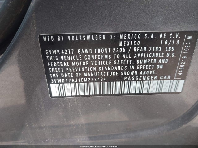 Продаж на аукціоні авто 2014 Volkswagen Jetta 1.8t Se, vin: 3VWD17AJ1EM233434, номер лоту: 45793010