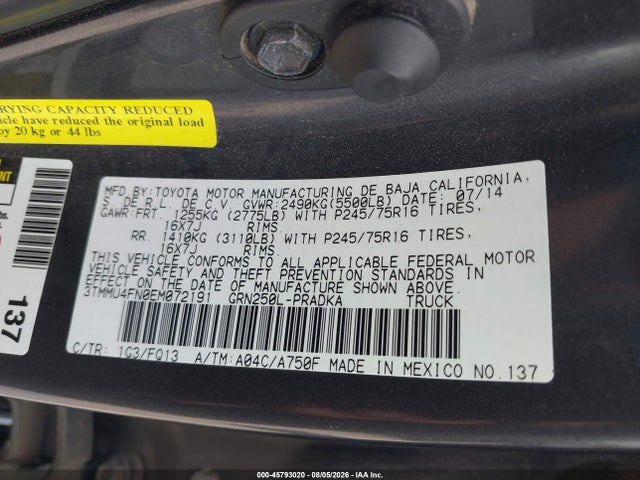 3TMMU4FN0EM072191 Toyota Tacoma Base V6