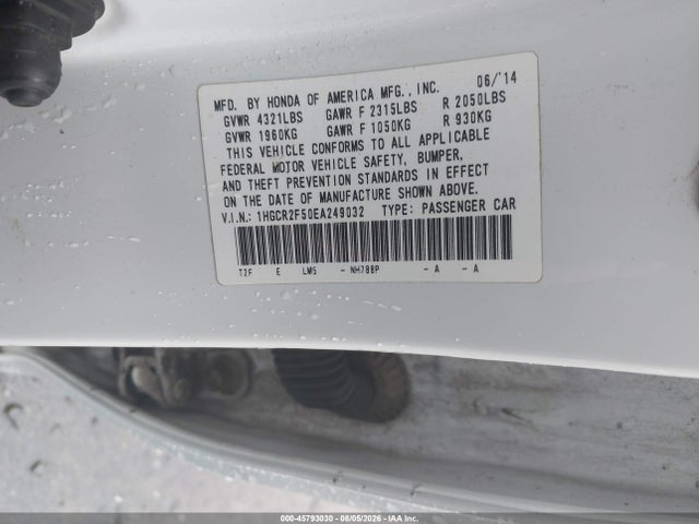 2014 Honda Accord Sport მანქანა იყიდება აუქციონზე, vin: 1HGCR2F50EA249032, აუქციონის ნომერი: 45793030