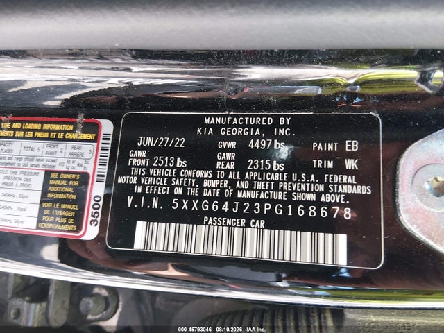 Продажа на аукционе авто 2023 Kia K5 Gt-line, vin: 5XXG64J23PG168678, номер лота: 45793046