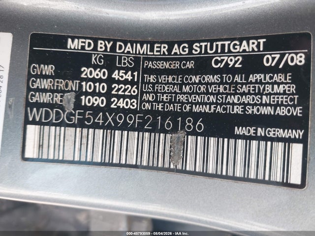 Aukcja sprzedaży 2009 Mercedes-benz C 300 Luxury/sport, vin: WDDGF54X99F216186, numer aukcji: 45793059