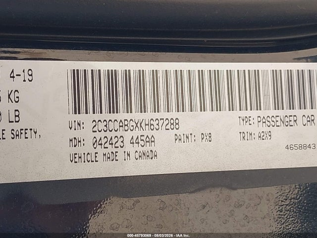 Продажа на аукционе авто 2019 Chrysler 300 300s, vin: 2C3CCABGXKH637288, номер лота: 45793069