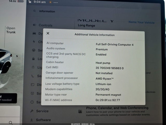 Продаж на аукціоні авто 2026 Tesla Model Y Premium Rear-wheel Drive/rear-wheel Drive, vin: 7SAYGDED2TA693158, номер лоту: 45793078