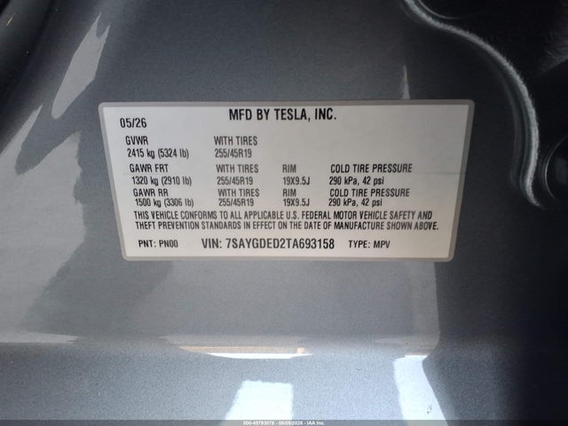 Продаж на аукціоні авто 2026 Tesla Model Y Premium Rear-wheel Drive/rear-wheel Drive, vin: 7SAYGDED2TA693158, номер лоту: 45793078