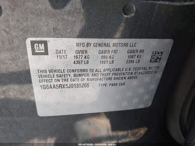 2018 Cadillac Ats Standard მანქანა იყიდება აუქციონზე, vin: 1G6AA5RX5J0135266, აუქციონის ნომერი: 45793088