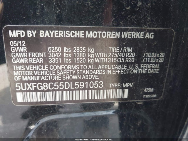45793107 :رقم المزاد ، 5UXFG8C55DL591053 vin ، 2013 Bmw X6 Xdrive50i مزاد بيع