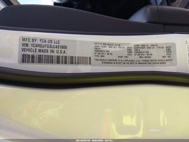 Продаж на аукціоні авто 2020 Dodge Durango Pursuit Awd, vin: 1C4RDJFG3LC431666, номер лоту: 45793122