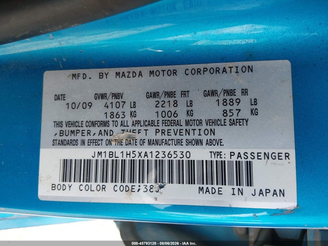 Aukcja sprzedaży 2010 Mazda Mazda3 S Sport, vin: JM1BL1H5XA1236530, numer aukcji: 45793128