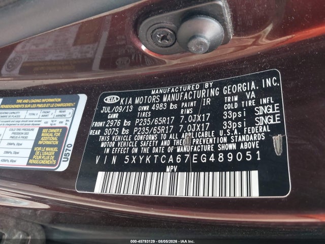 Продаж на аукціоні авто 2014 Kia Sorento Lx, vin: 5XYKTCA67EG489051, номер лоту: 45793129