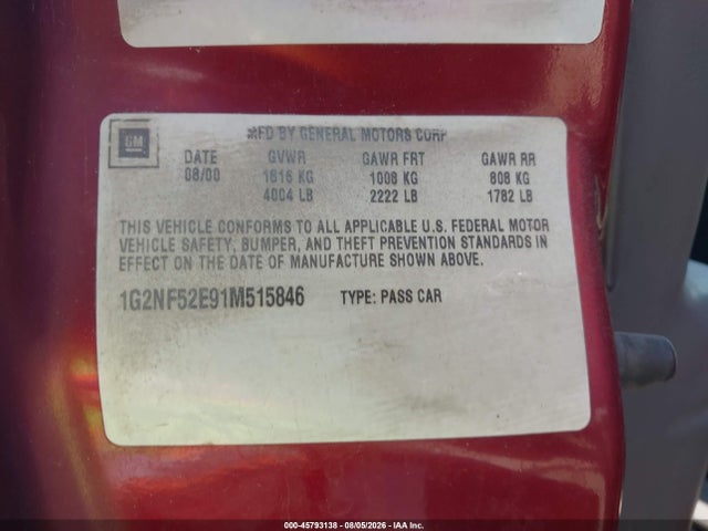 Продажа на аукционе авто 2001 Pontiac Grand Am Se1, vin: 1G2NF52E91M515846, номер лота: 45793138