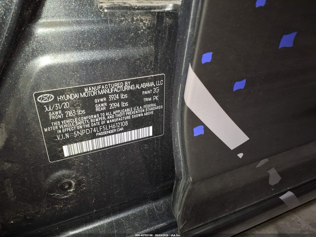 Продажа на аукционе авто 2020 Hyundai Elantra Se, vin: 5NPD74LF5LH612108, номер лота: 45793156