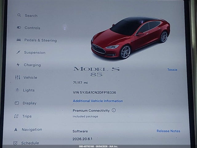 2013 Tesla Model S მანქანა იყიდება აუქციონზე, vin: 5YJSA1CN2DFP18336, აუქციონის ნომერი: 45793168