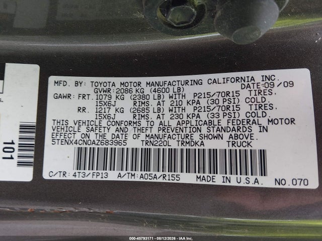 Aukcja sprzedaży 2010 Toyota Tacoma, vin: 5TENX4CN0AZ683965, numer aukcji: 45793171