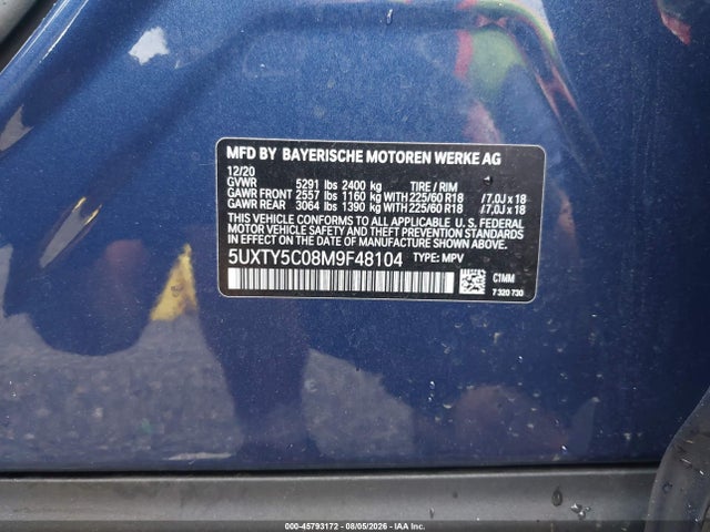 Продажа на аукционе авто 2021 Bmw X3 Xdrive30i, vin: 5UXTY5C08M9F48104, номер лота: 45793172