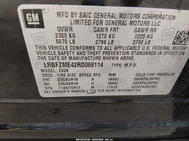 45793180 :رقم المزاد ، LRBFZME42RD068114 vin ، 2024 Buick Envision Preferred Awd مزاد بيع