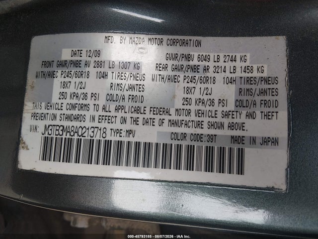 Aukcja sprzedaży 2010 Mazda Cx-9 Sport, vin: JM3TB3MA8A0213718, numer aukcji: 45793185