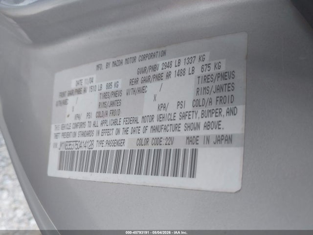 Aukcja sprzedaży 2005 Mazda Mx-5 Miata Cloth, vin: JM1NB353750414128, numer aukcji: 45793191