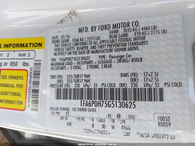 Ford FUSION SE 2016 1FA6P0H75G5130625 Image 9